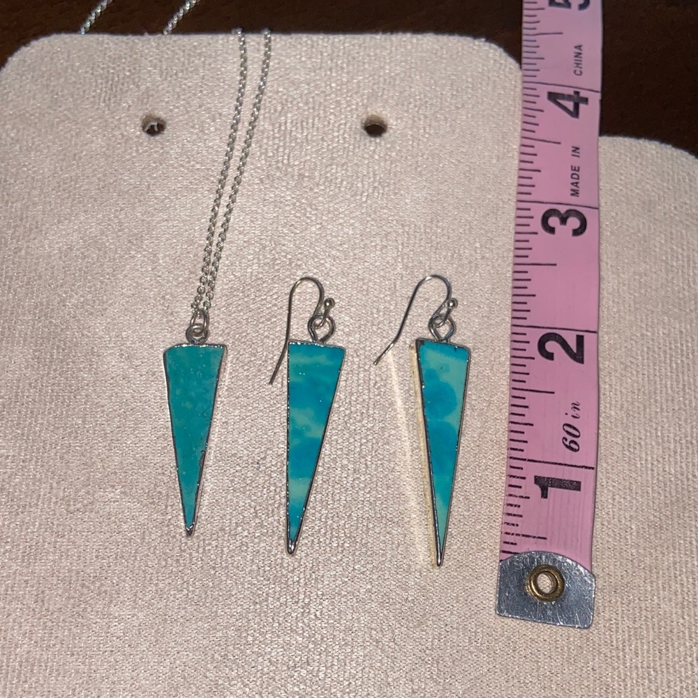 Chic Silver Plated Triangle Jewelry Set with Natural Turquoise. New! - Picture 9 of 10